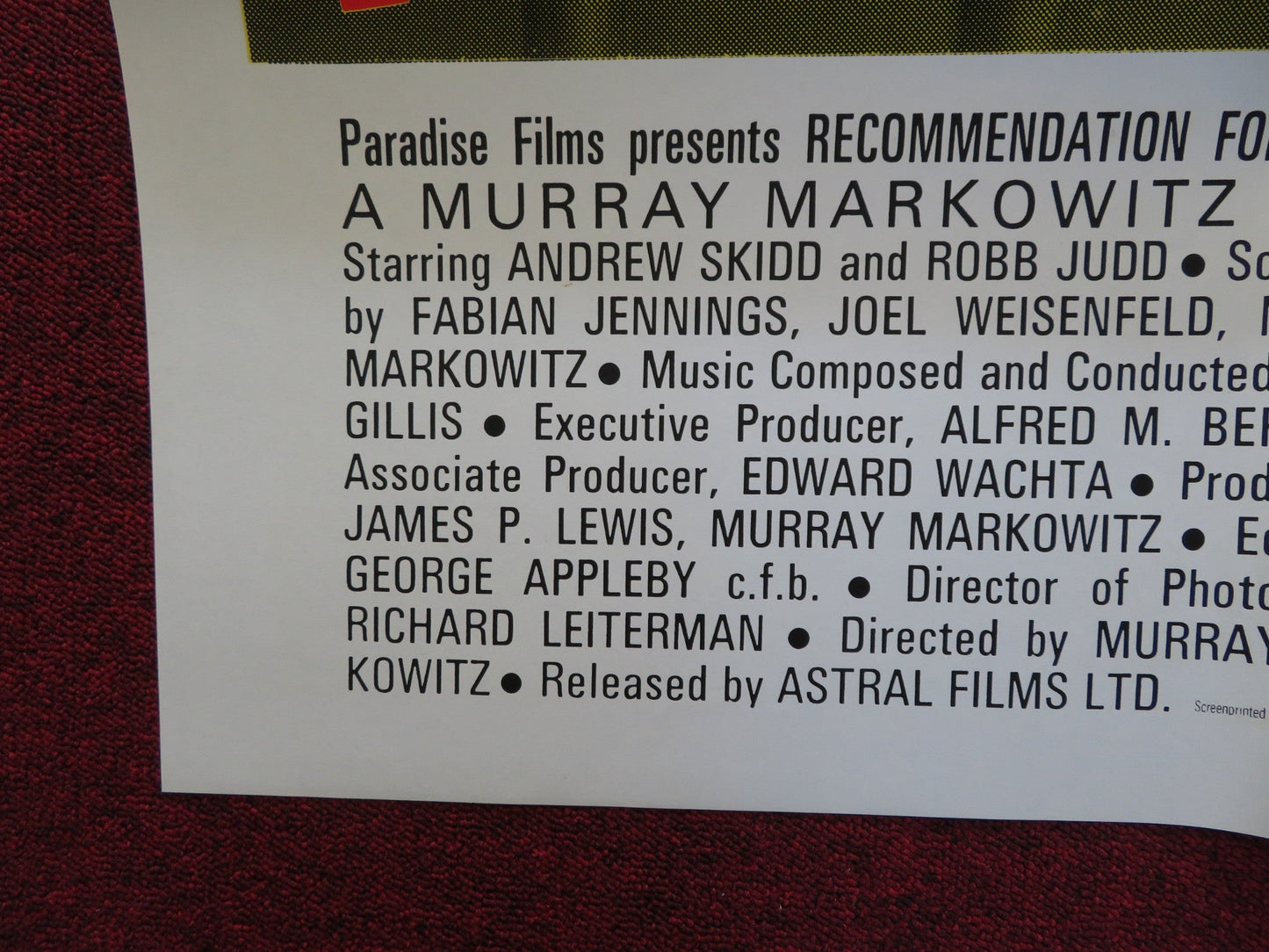 RECOMMENDATION FOR MERCY FOLDED US ONE SHEET POSTER ANDREW SKIDD ROBB JUDD 1975 Rendezvous Cinema Movie posters