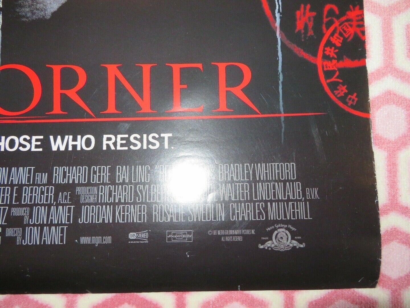 RED CORNER US ONE SHEET ROLLED POSTER RICHARD GERE 1997 Movie posters