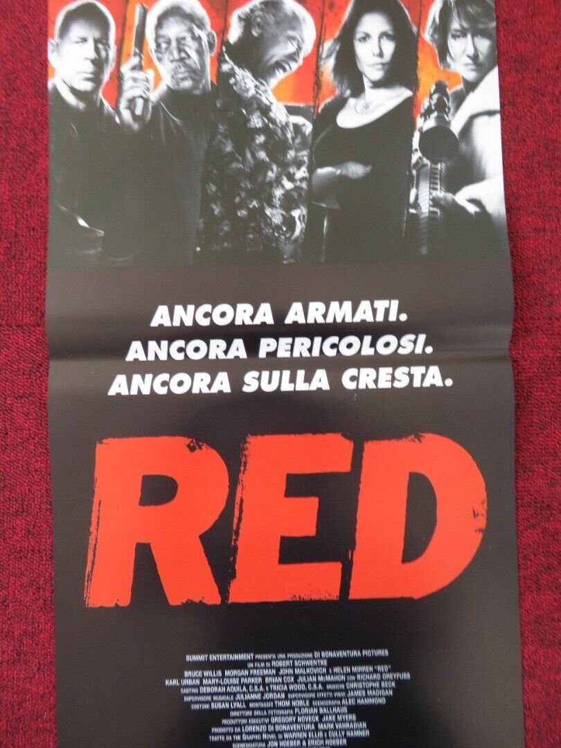 RED ITALIAN LOCANDINA (26.5"x12.5") POSTER BRUCE WILLIS MORGAN FREEMAN 2010 Rendezvous Cinema Movie posters