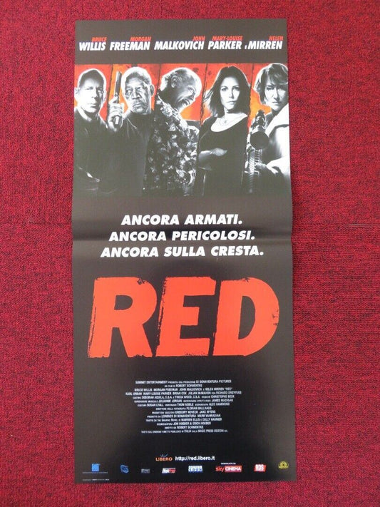 RED ITALIAN LOCANDINA (26.5"x12.5") POSTER BRUCE WILLIS MORGAN FREEMAN 2010 Rendezvous Cinema Movie posters