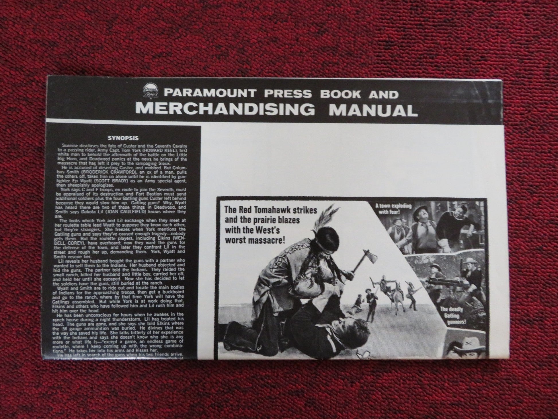 RED TOMAHAWK UNCUT PARAMOUNT FOLDED PRESS BOOK HOWARD KEEL JOAN CAULFIELD 1966 Rendezvous Cinema Movie posters