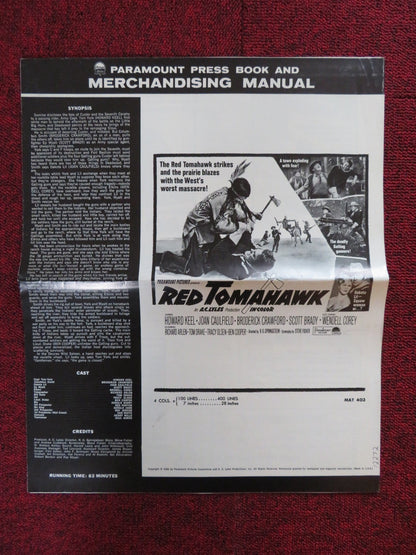 RED TOMAHAWK UNCUT PARAMOUNT FOLDED PRESS BOOK HOWARD KEEL JOAN CAULFIELD 1966 Rendezvous Cinema Movie posters