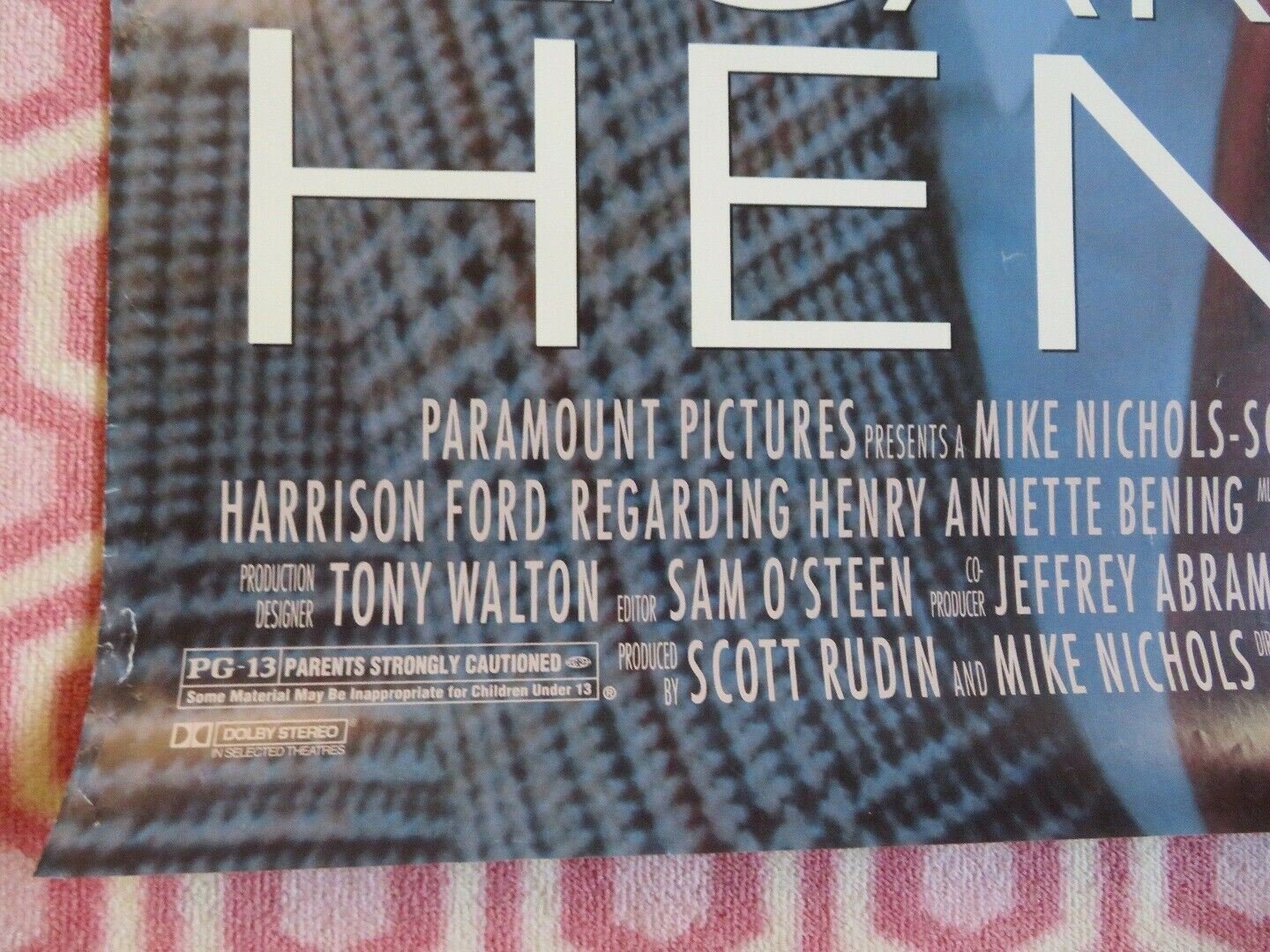 REGARDING HENRY US ONE SHEET ROLLED POSTER HARRISON FORD 1991 Movie posters