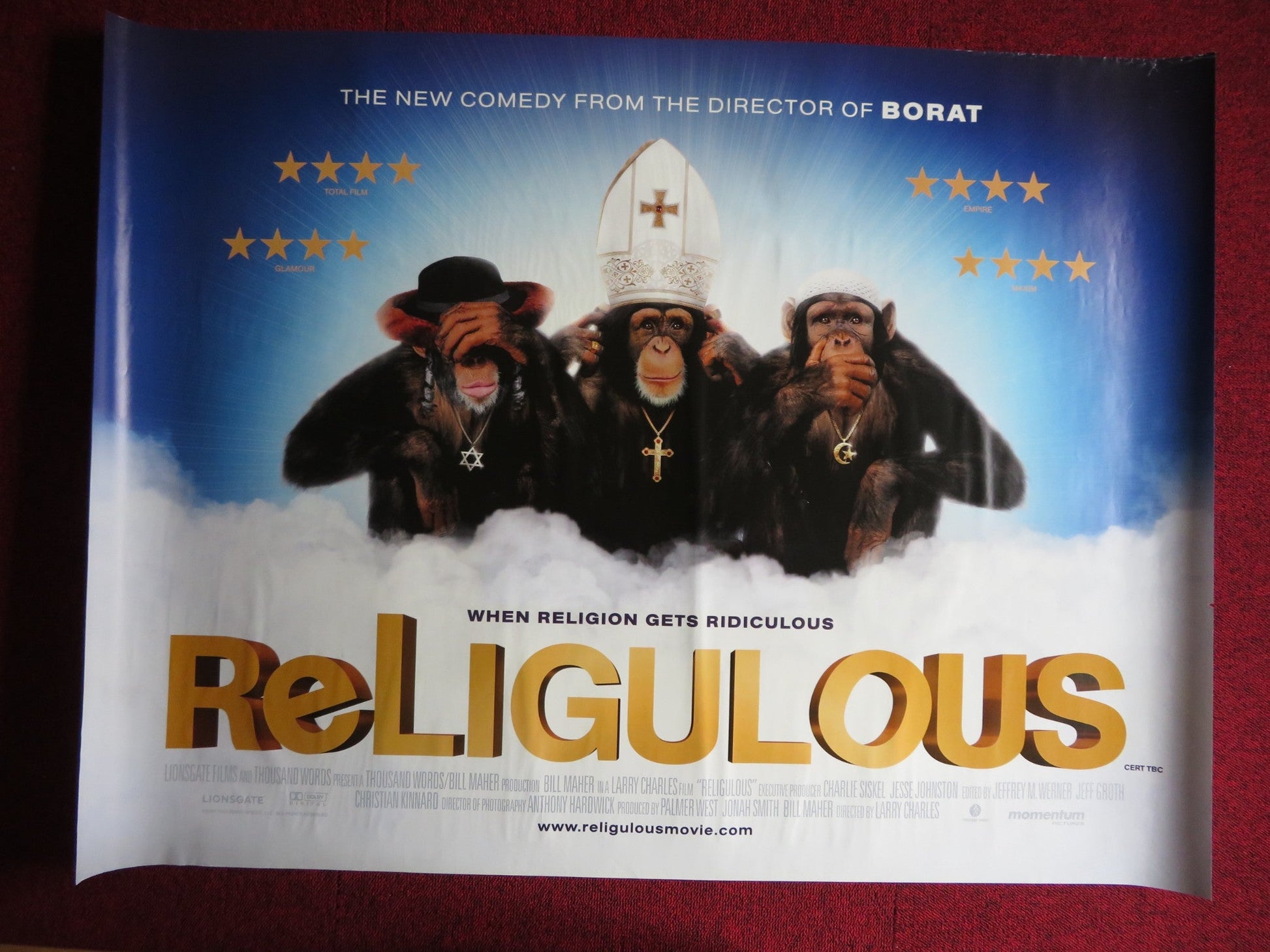 RELIGULOUS UK QUAD (30"x 40") ROLLED POSTER BILL MAHER TAL BACHMAN 2008 Rendezvous Cinema Movie posters