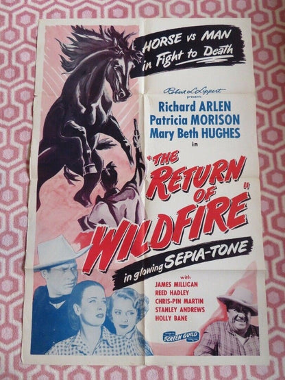 RETURN OF WILD FIRE / BLACK STALLON US ONE SHEET POSTER RICHARD ARLEN 1948 Movie posters