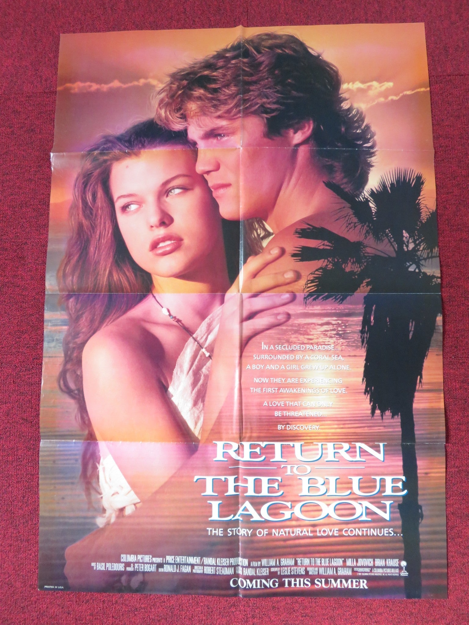 RETURN TO THE BLUE LAGOON FOLDED US ONE SHEET POSTER MILLA JOVOVICH KRAUSE 1991 Rendezvous Cinema Movie posters