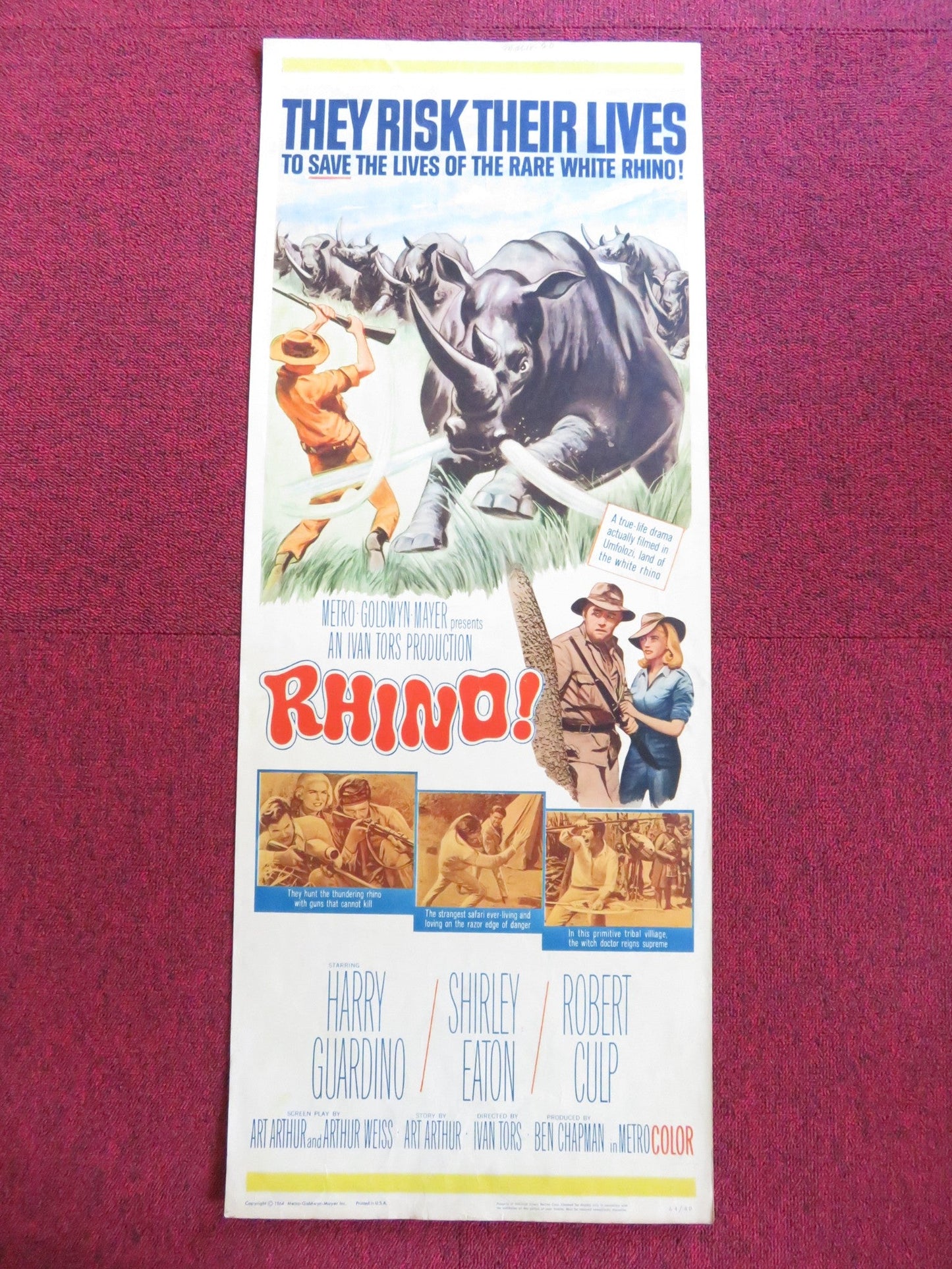 RHINO! US INSERT (14"x 36") POSTER HARRY GUARDINO SHIRLEY EATON 1964 Rendezvous Cinema Movie posters