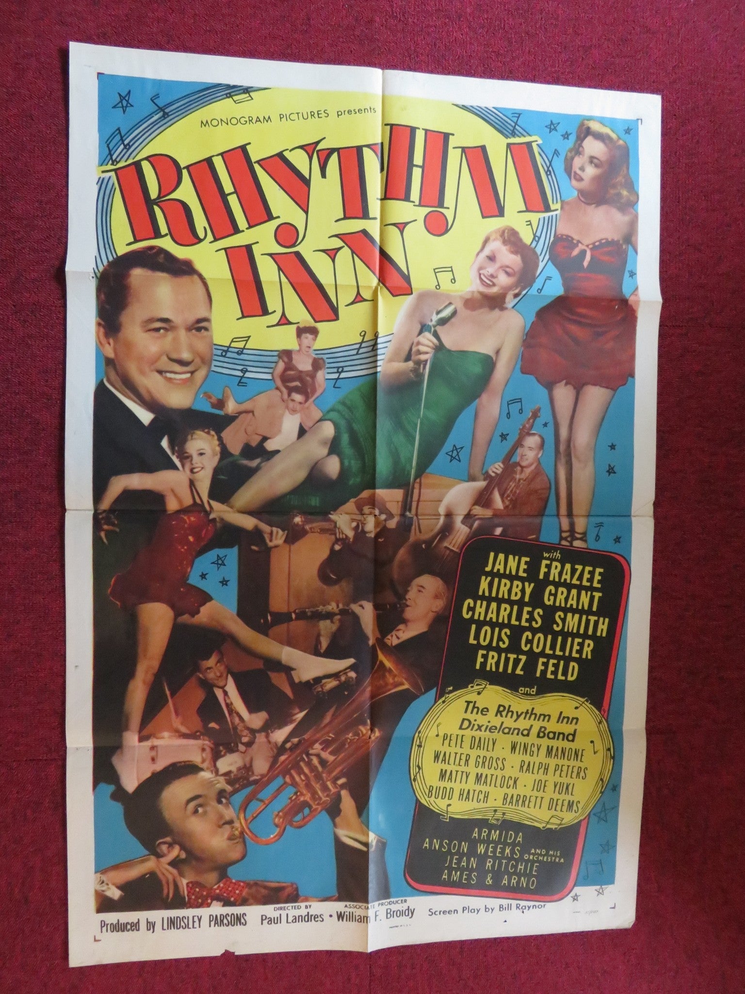 RHYTHM INN FOLDED US ONE SHEET POSTER JANE FRAZEE KIRBY GRANT 1951 Rendezvous Cinema Movie posters