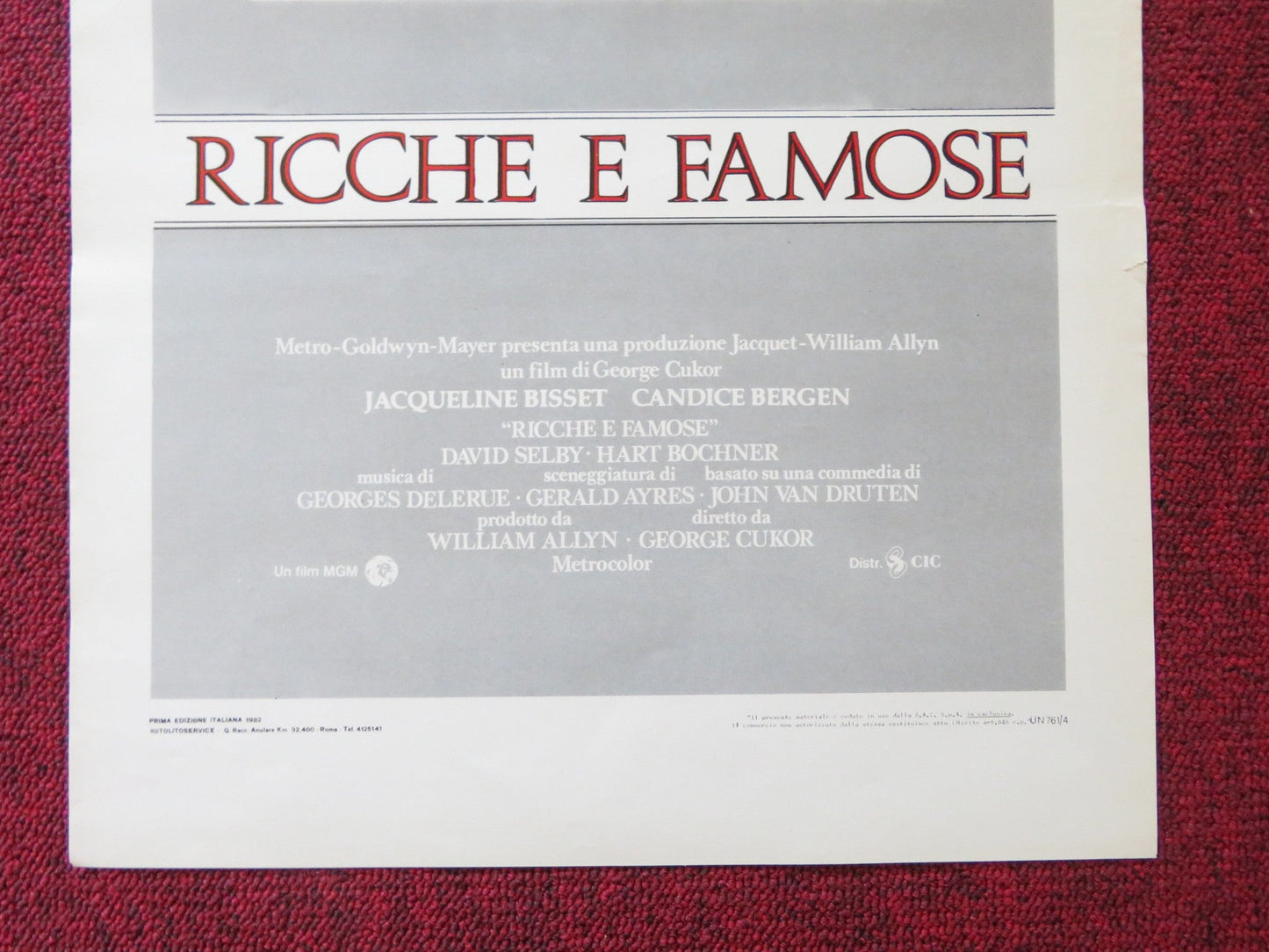 RICH AND FAMOUS ITALIAN LOCANDINA POSTER JACQUELINE BISSET CANDICE BERGEN 1981 Rendezvous Cinema Movie posters