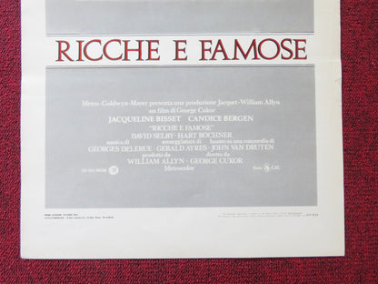 RICH AND FAMOUS ITALIAN LOCANDINA POSTER JACQUELINE BISSET CANDICE BERGEN 1981 Rendezvous Cinema Movie posters