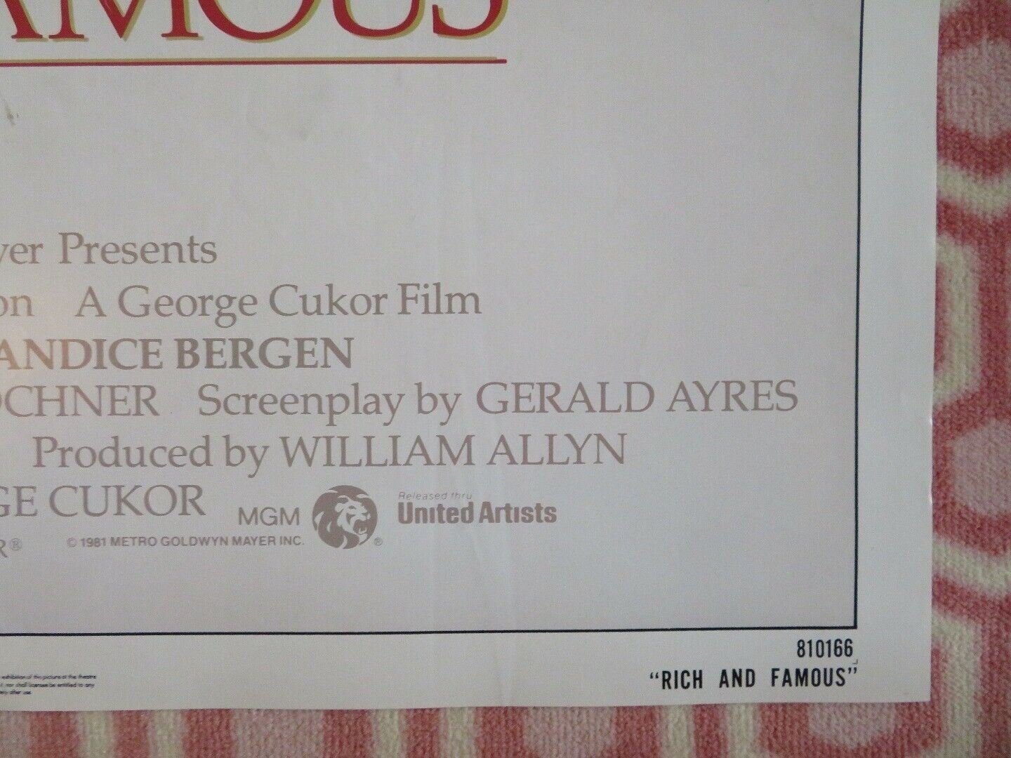 RICH AND FAMOUS US ONE SHEET POSTER JACQUELINE BISSET CANDICE BERGEN 1981 Movie posters