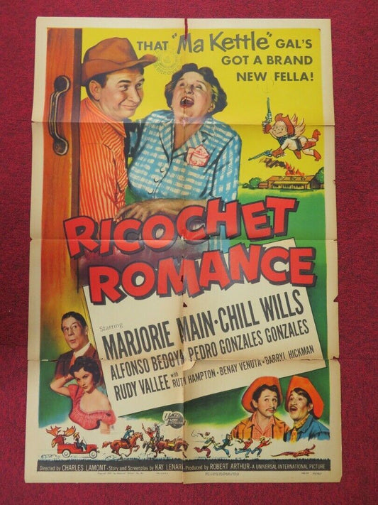 RICOCHET ROMANCE FOLDED US ONE SHEET POSTER MARJORIE MAIN CHILL WILLS 1954 Movie posters