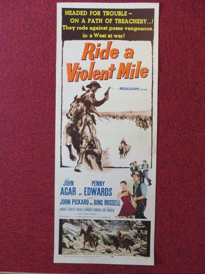RIDE A VIOLENT MILE US INSERT (14"x 36") POSTER JOHN AGAR PENNY EDWARDS 1957 Movie posters
