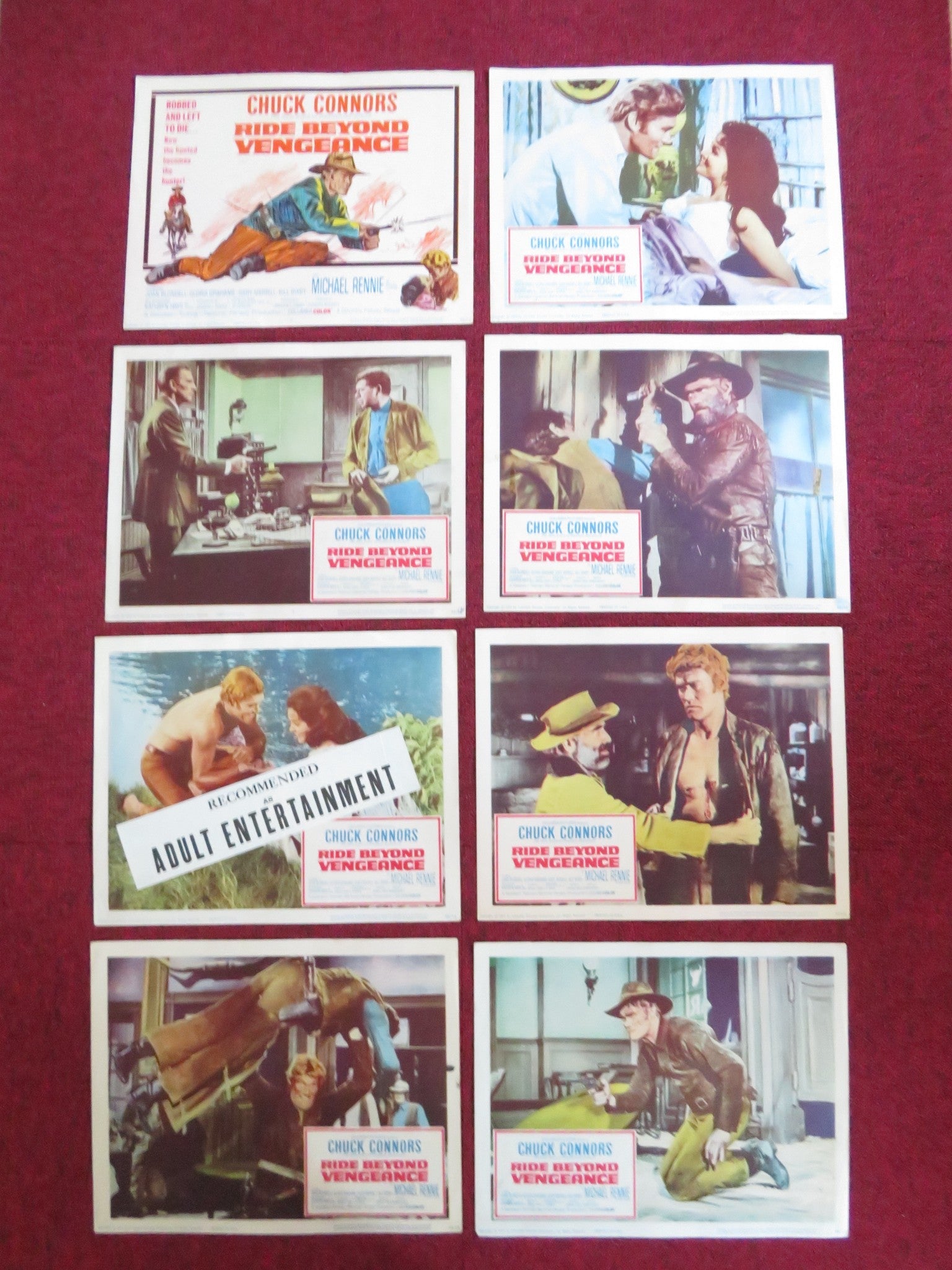RIDE BEYOND VENGEANCE US LOBBY CARD FULL SET CHUCK CONNORS MICHAEL RENNIE 1966 Rendezvous Cinema Movie posters