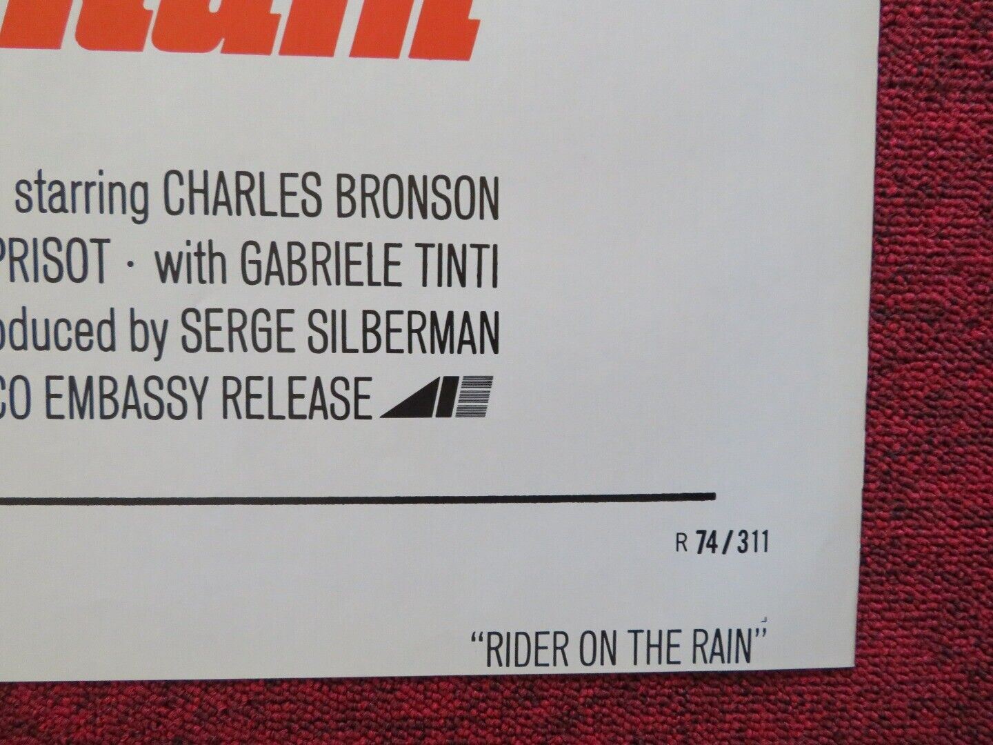 RIDER ON THE RAIN FOLDED US ONE SHEET POSTER CHARLES BRONSON 1974 - Rendezvous Cinema