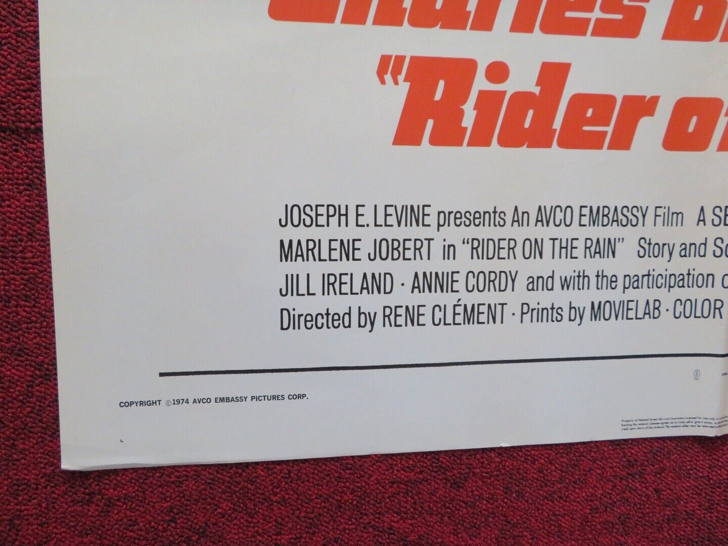 RIDER ON THE RAIN FOLDED US ONE SHEET POSTER CHARLES BRONSON 1974 - Rendezvous Cinema