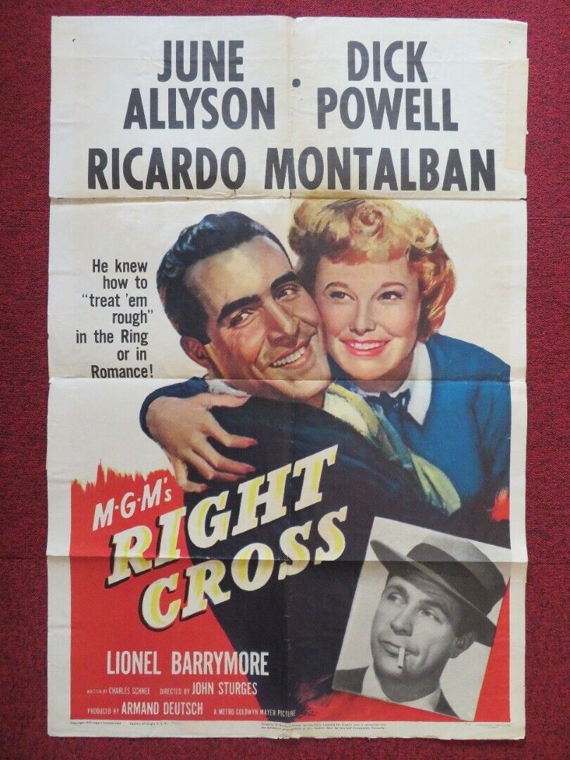 RIGHT CROSS FOLDED US ONE SHEET POSTER JUNE ALLYSON DICK POWELL 1950 Movie posters