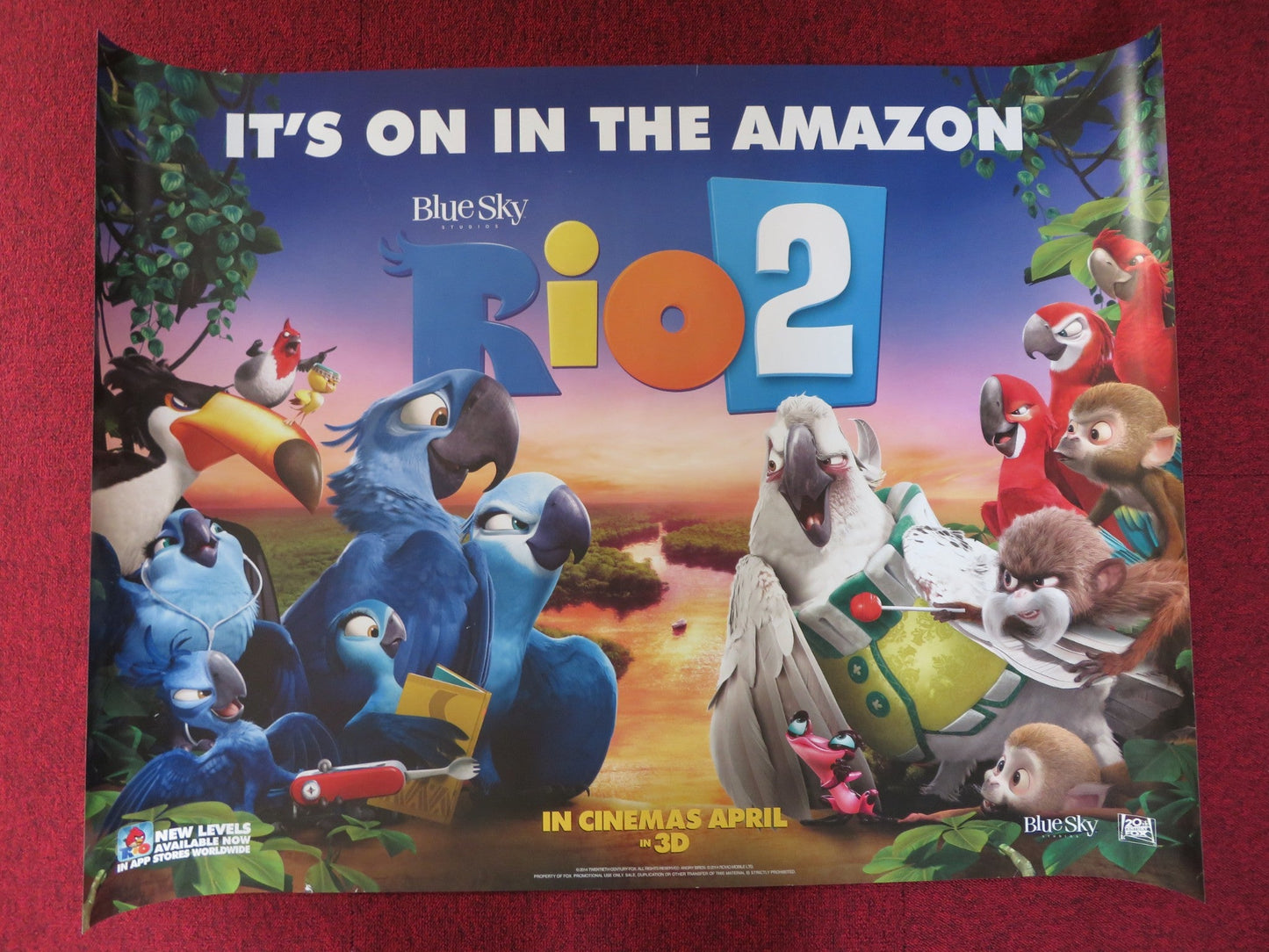 RIO 2 - B UK QUAD (30"x 40") ROLLED POSTER JAKE T. AUSTIN CARLINHOS BROWN 2014 Rendezvous Cinema Movie posters