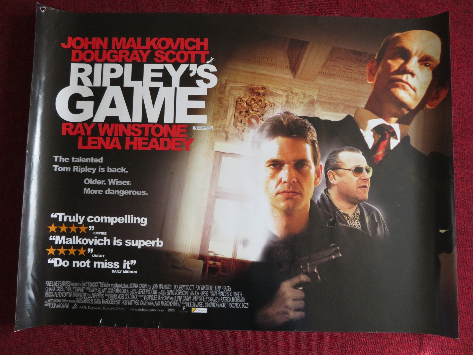 RIPLEY'S GAME UK QUAD (30"x 40") ROLLED POSTER RAY WINSTONE JOHN MALKOVICH 2002 Rendezvous Cinema Movie posters