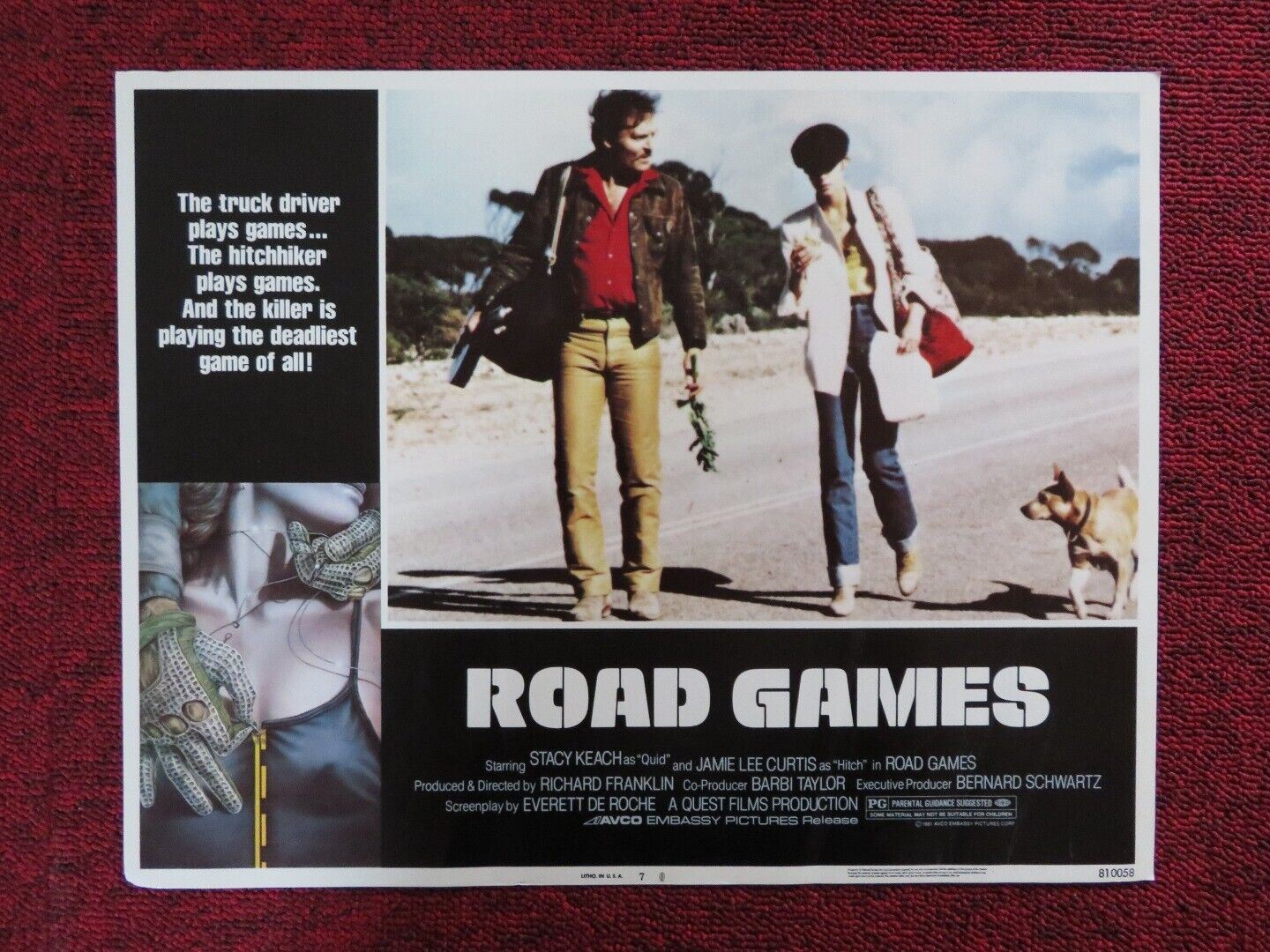 ROAD GAMES - 7 US LOBBY CARD STACY KEACH JAMIE LEE CURTIS 1981 Movie posters