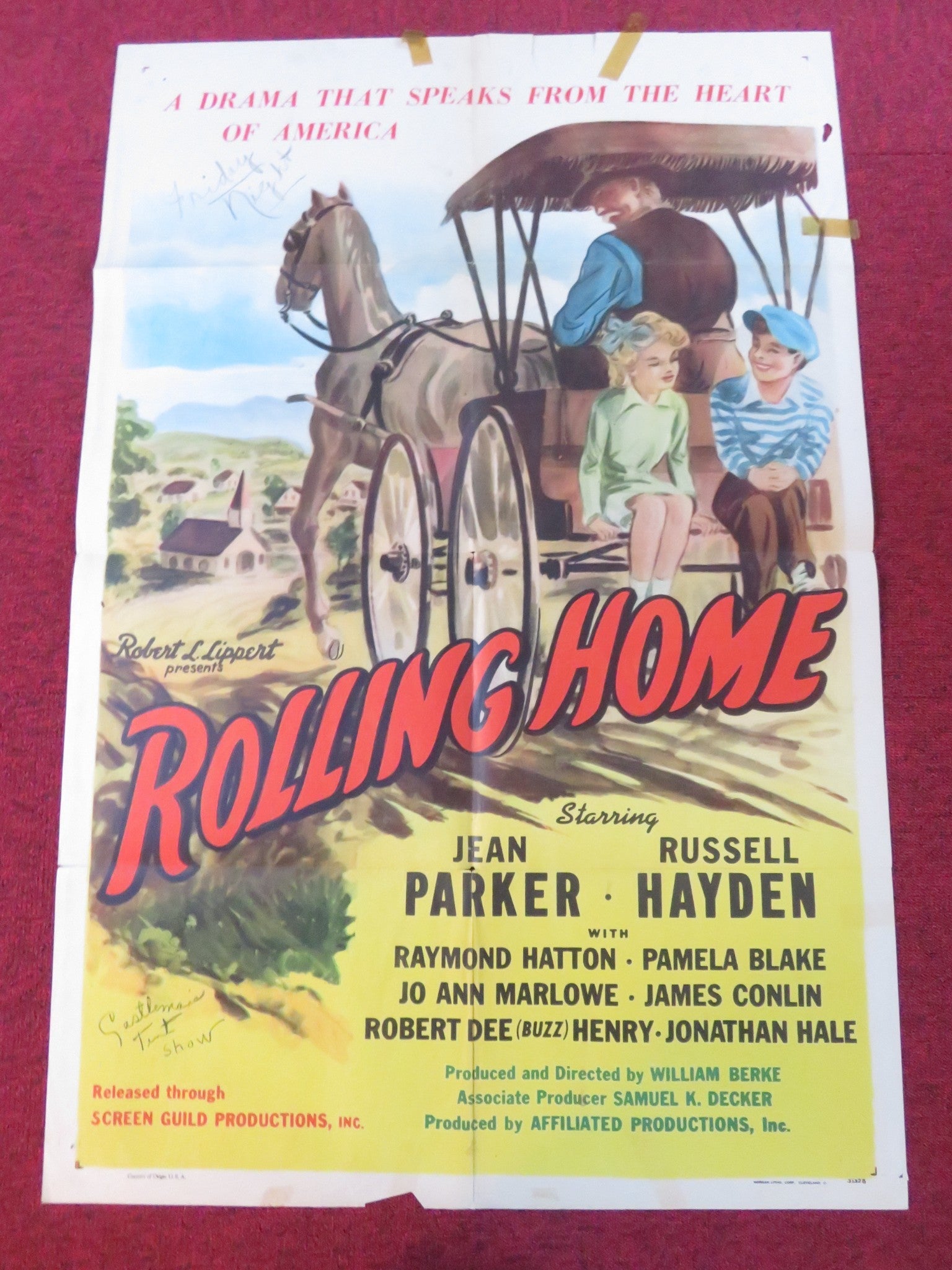 ROLLING HOME - B FOLDED US ONE SHEET POSTER JEAN PARKER RUSSELL HAYDEN 1946 Rendezvous Cinema Movie posters