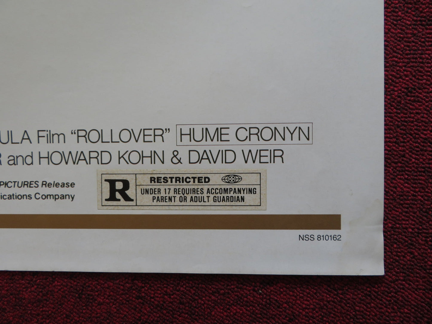 ROLLOVER FOLDED US ONE SHEET POSTER JANE FONDA KRIS KRISTOFFERSON 1981 Rendezvous Cinema Movie posters