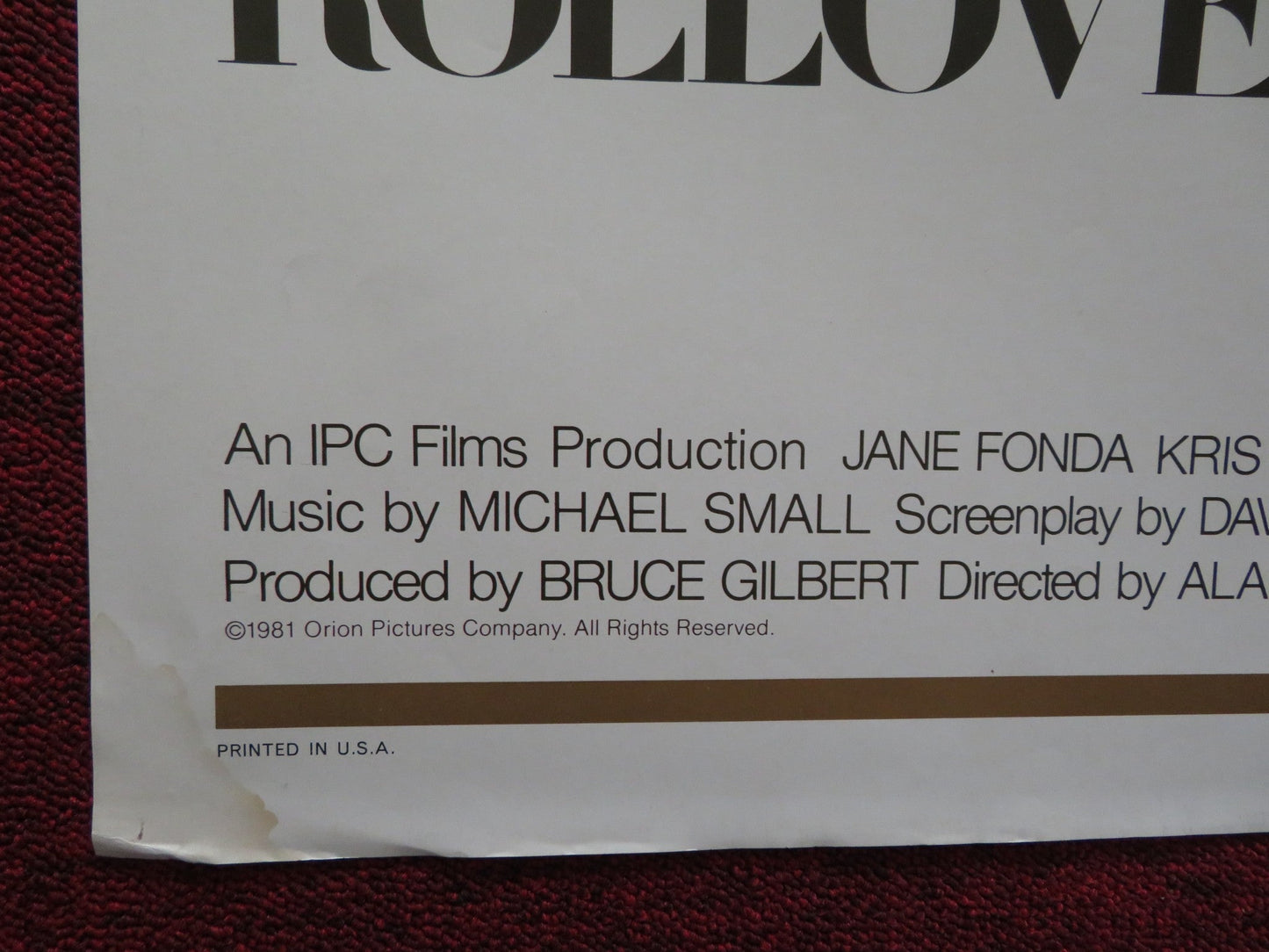 ROLLOVER FOLDED US ONE SHEET POSTER JANE FONDA KRIS KRISTOFFERSON 1981 Rendezvous Cinema Movie posters