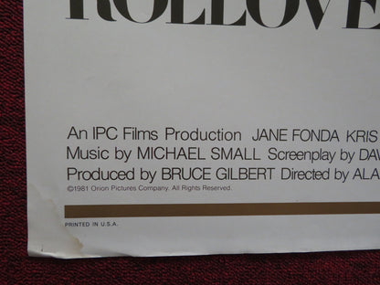 ROLLOVER FOLDED US ONE SHEET POSTER JANE FONDA KRIS KRISTOFFERSON 1981 Rendezvous Cinema Movie posters