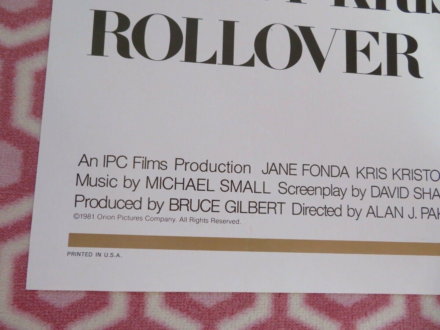 ROLLOVER US ONE SHEET POSTER JANE FONDA KRIS KRISTOFFERSON 1981 Movie posters