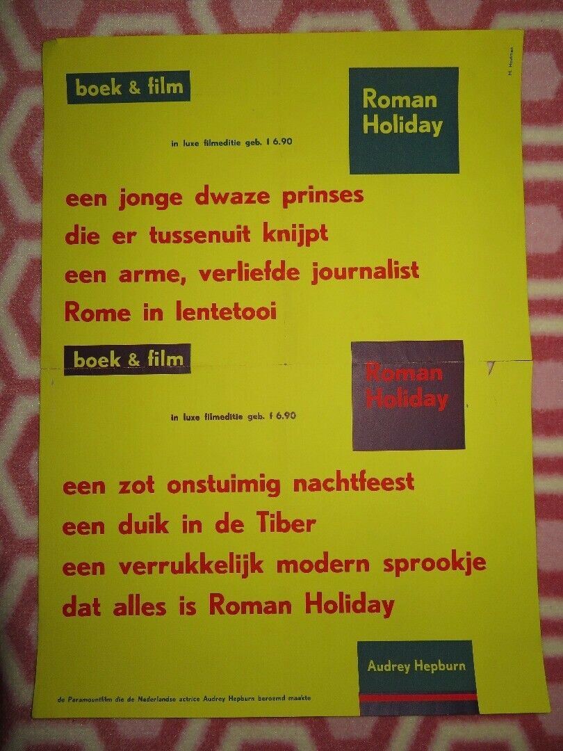 ROMAN HOLIDAY DUTCH (16.5"x 12") POSTER AUDREY HEPBURN GERGORY PECK 1953 Movie posters