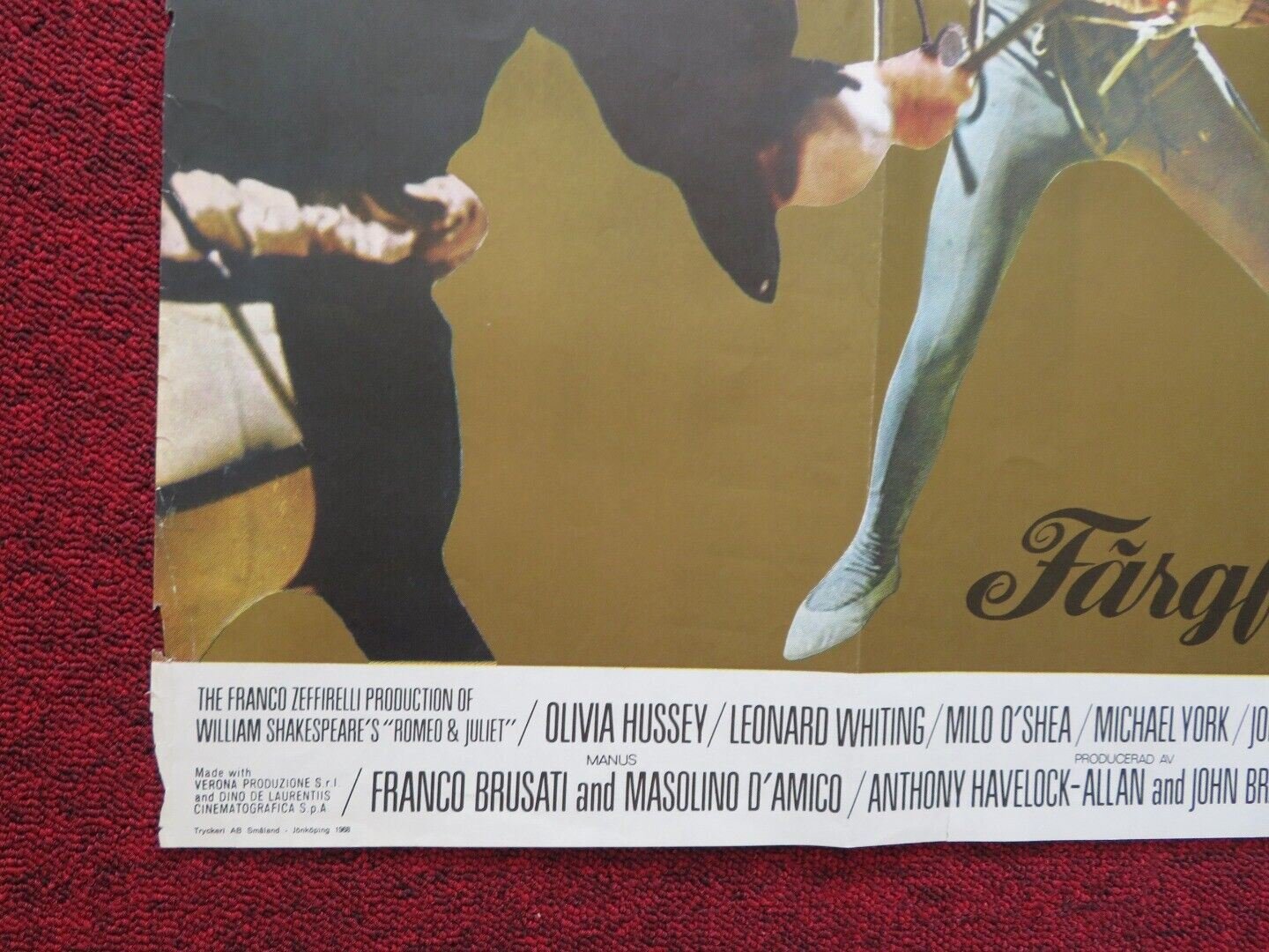 ROMEO AND JULIET FOLDED SWEDISH ONE SHEET POSTER OLIVIA HUSSEY LEONARD WHITING - Rendezvous Cinema