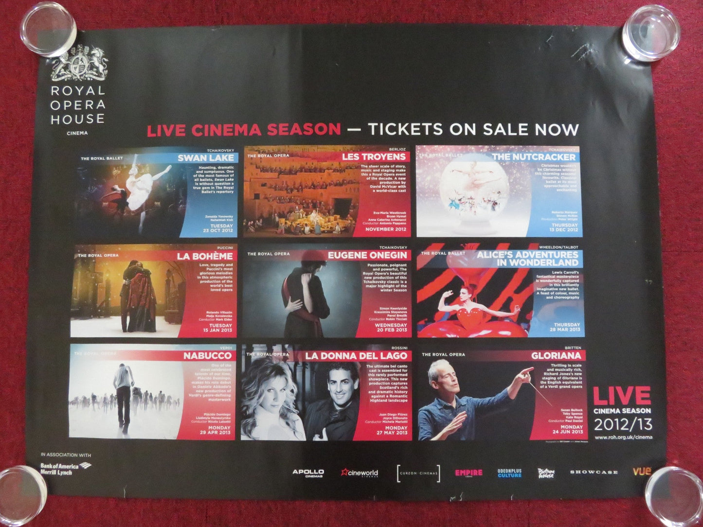 ROYAL OPERA HOUSE LIVE CINEMA SEASON 2012/13 UK QUAD ROLLED POSTER 2012 Rendezvous Cinema Movie posters