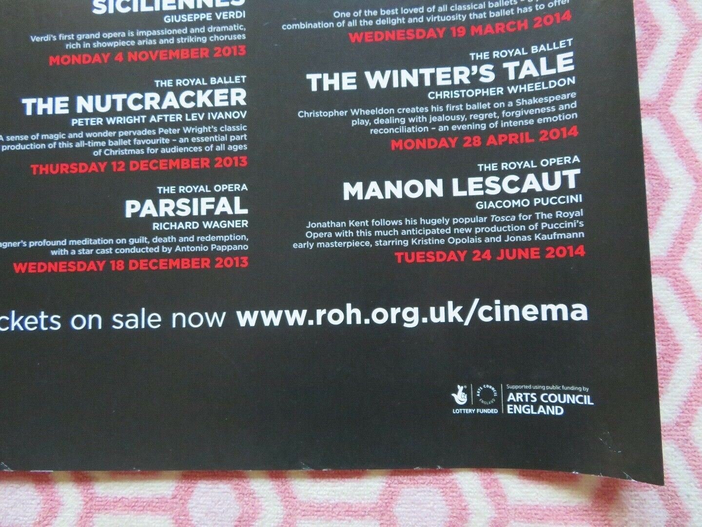 ROYAL OPERA HOUSE LIVE CINEMA SEASON 2013/14 QUAD (30"x 40") ROLLED POSTER Movie posters