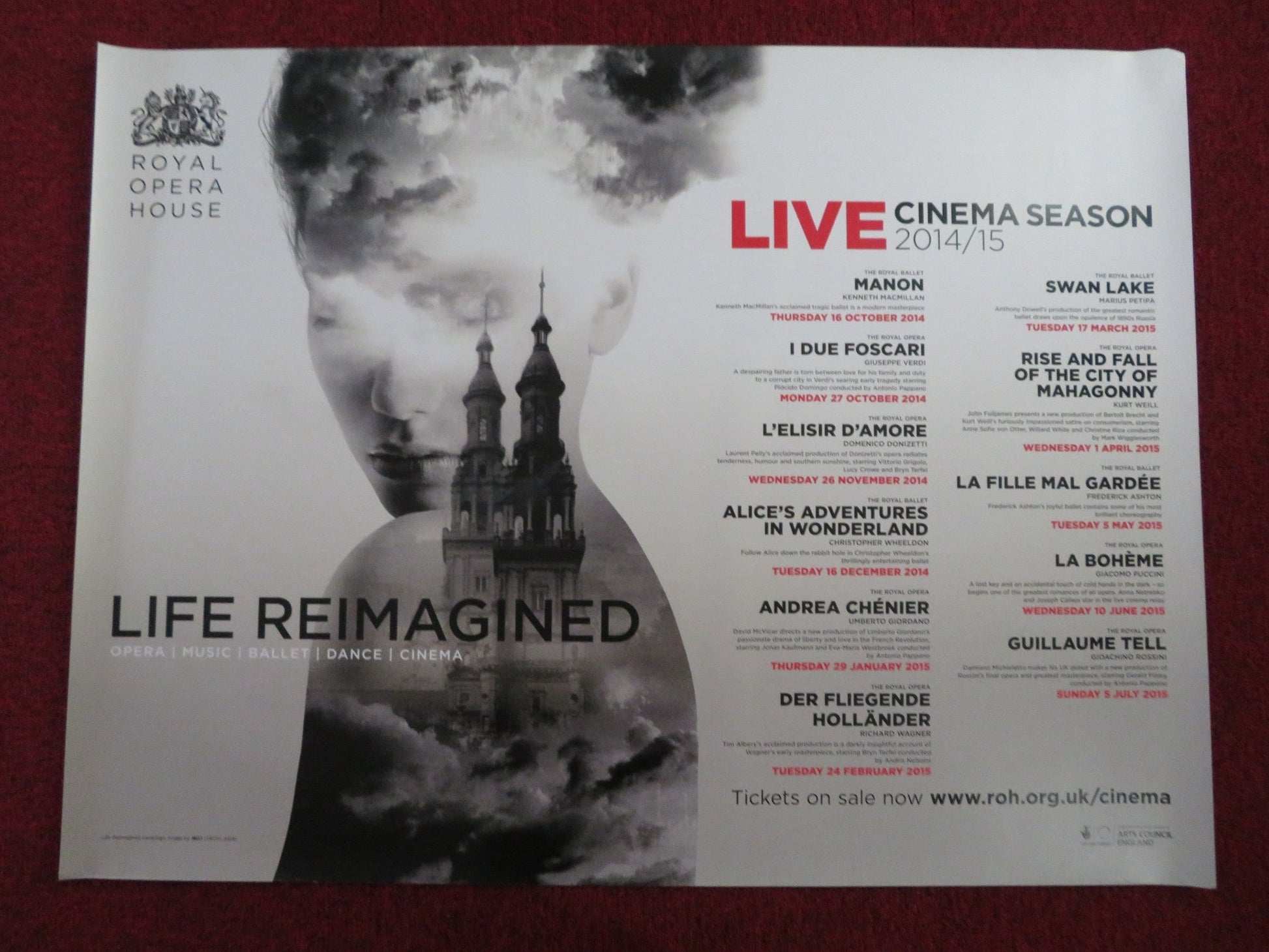ROYAL OPERA HOUSE LIVE CINEMA SEASON 2014/2015 UK QUAD (30"x 40") ROLLED POSTER Rendezvous Cinema Movie posters