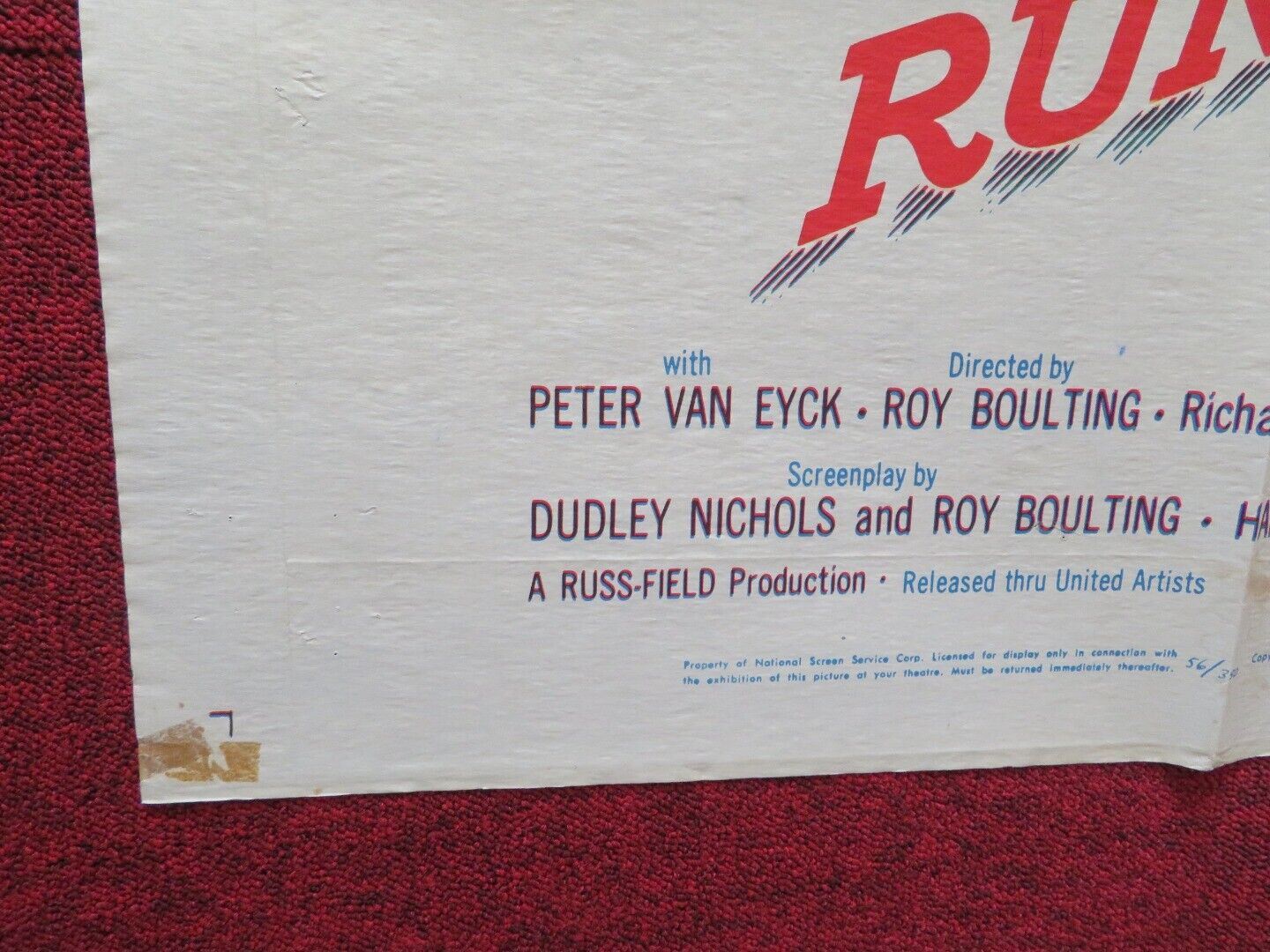 RUN FOR THE SUN FOLDED US ONE SHEET POSTER RICHARD WIDMARK TREVOR HOWARD 1956 Movie posters