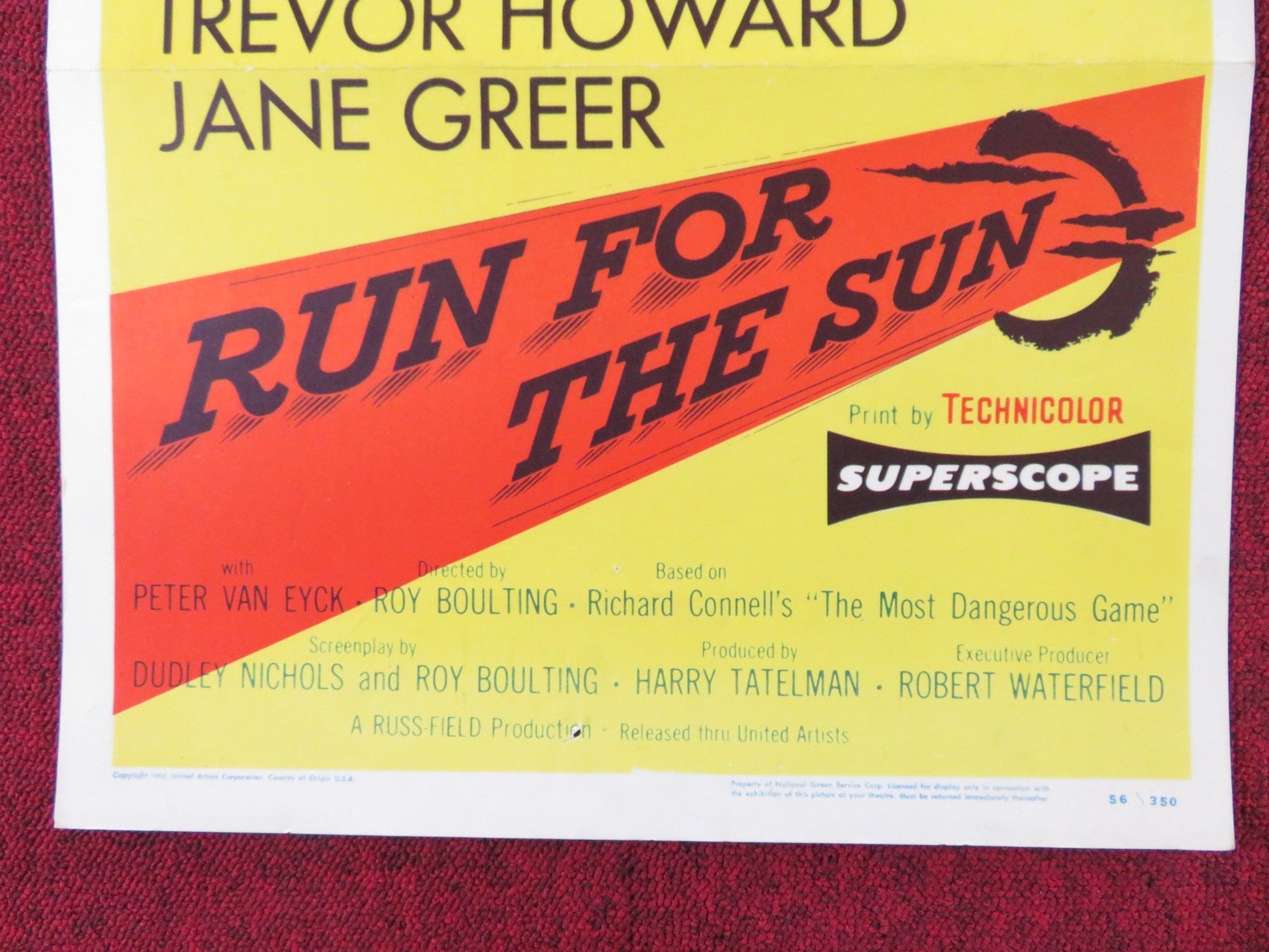 RUN FOR THE SUN US INSERT (14"x 36") POSTER RICHARD WIDMARK TREVOR HOWARD 1956 Rendezvous Cinema Movie posters