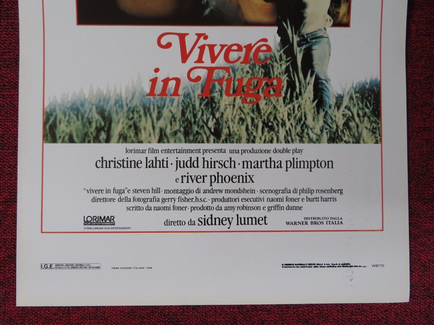RUNNING ON EMPTY ITALIAN LOCANDINA (27.5"x13") POSTER CHRISTINE LAHTI 1989 Movie posters