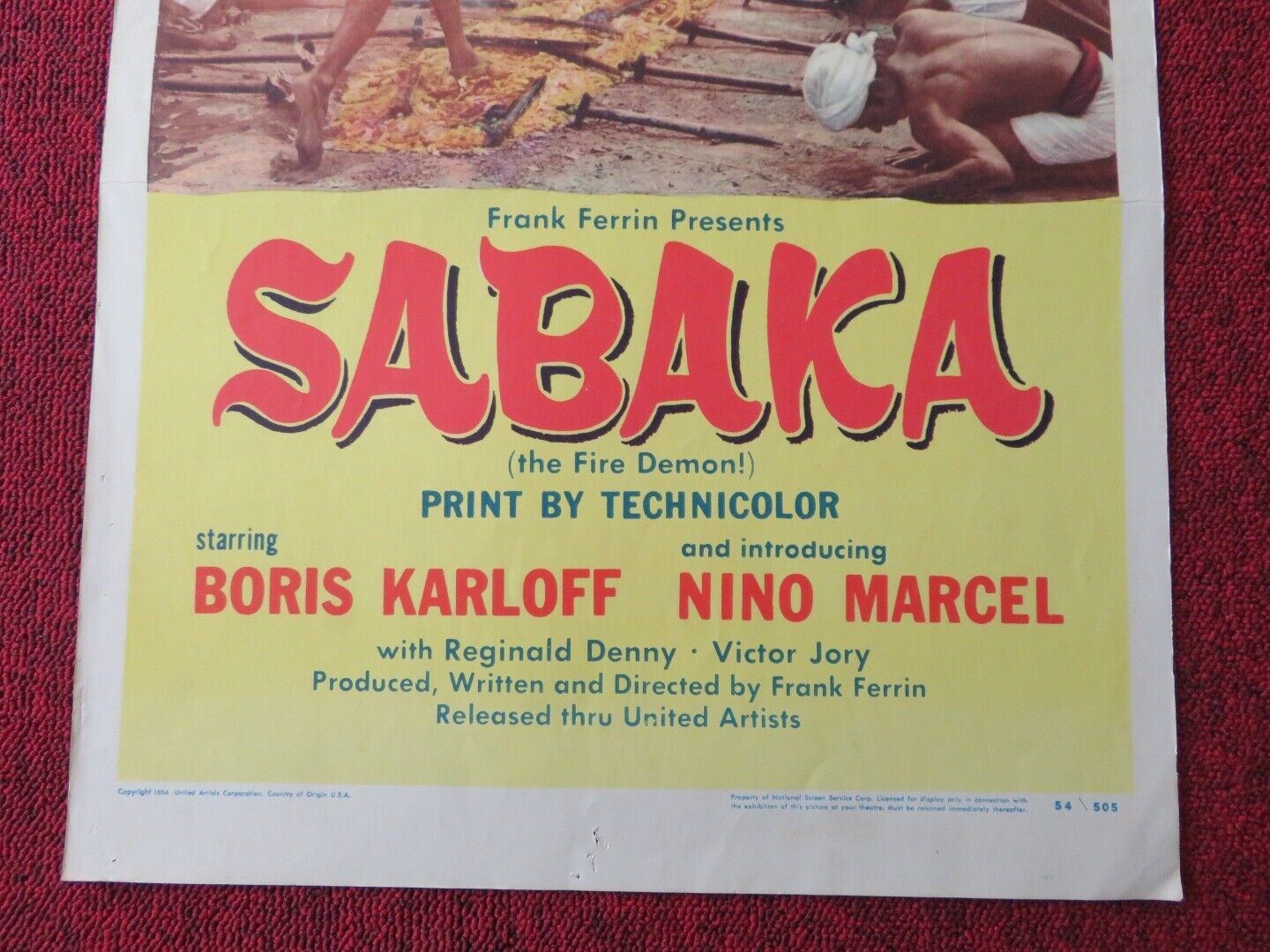SABAKA US INSERT (14"x 36") POSTER BORIS KARLOFF NINO MARCEL 1954 Movie posters