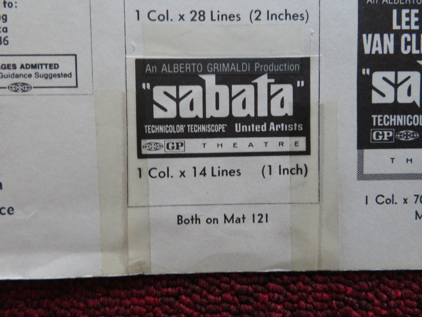 SABATA FOLDED PRESSBOOK CUT UNITED ARTISTS LEE VAN CLEEF WILLIAM BERGER 1969 Rendezvous Cinema Movie posters