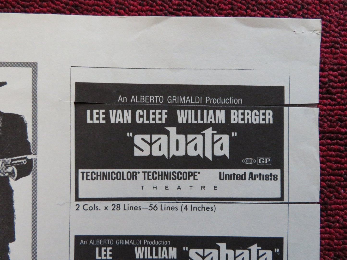SABATA FOLDED PRESSBOOK CUT UNITED ARTISTS LEE VAN CLEEF WILLIAM BERGER 1969 Rendezvous Cinema Movie posters