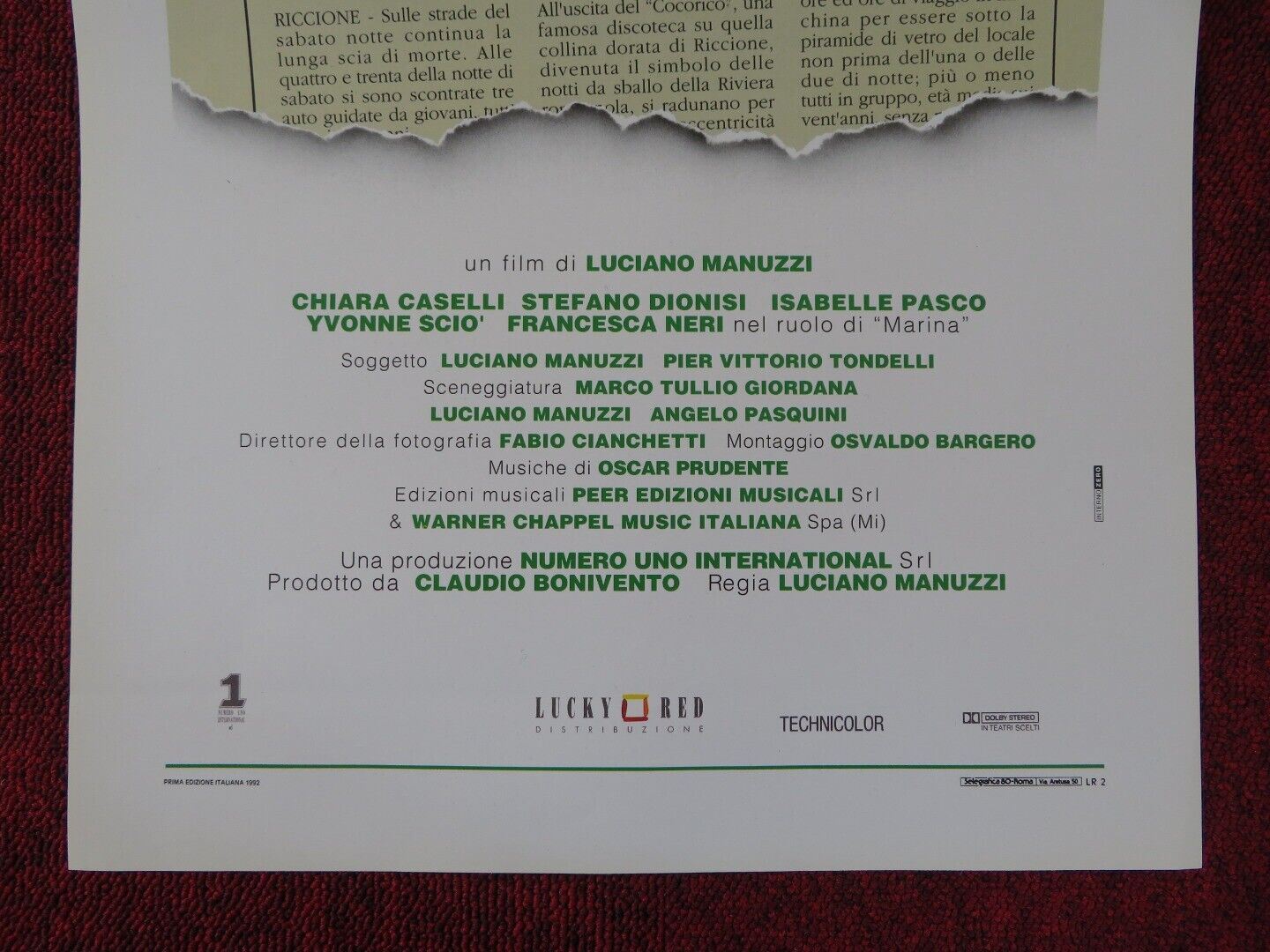 SABATO ITALIANO ITALIAN LOCANDINA (27.5"x13.5") POSTER ISABELLE PASCO 1992 Movie posters