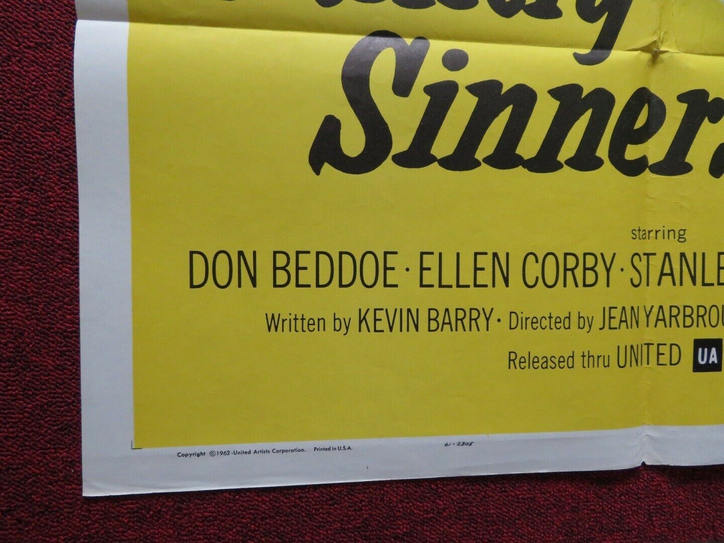 SAINTLY SINNERS FOLDED US ONE SHEET POSTER DON BEDDOE ELLEN CORBY 1962 Movie posters