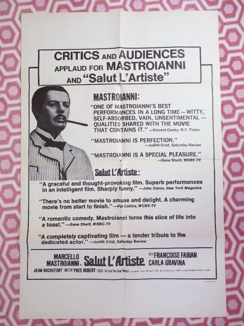 SALUT L'ARTISTE ONE SHEET POSTER FOLDED MARCELLO MASTROIANNI FRACOISE FABIAN Movie posters