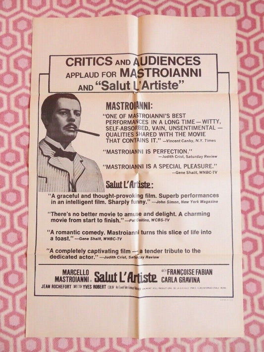 SALUT L'ARTSTE FOLDED US ONE SHEET POSTER MARCELLO MASTROIANNI 1973 Movie posters