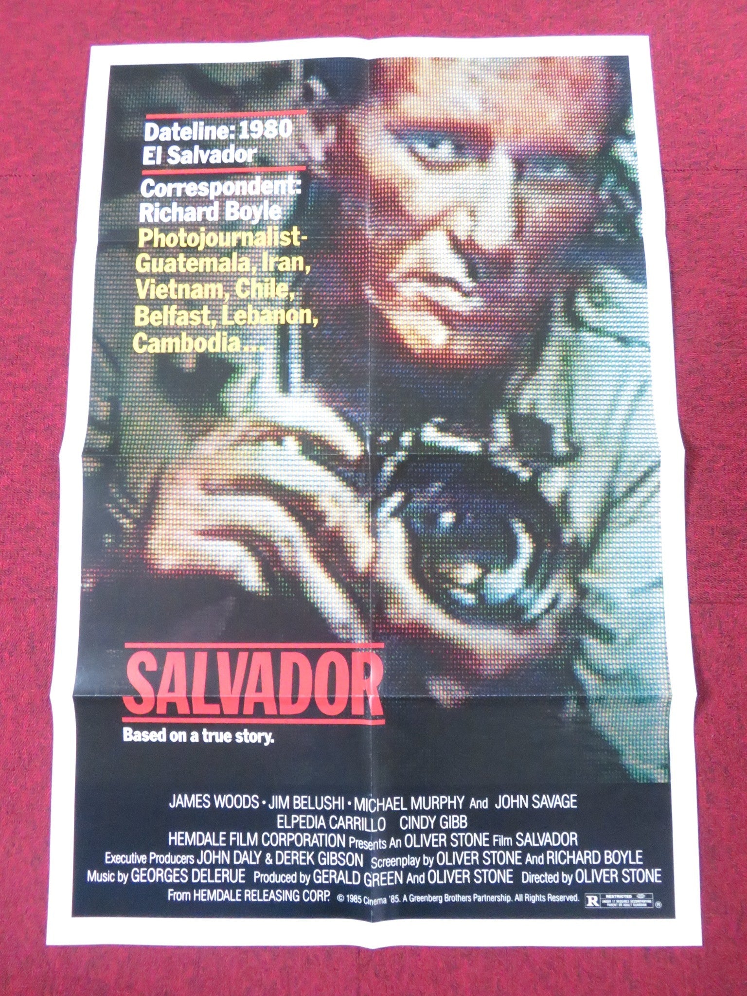 SALVADOR FOLDED US ONE SHEET POSTER JAMES WOODS JIM BELUSHI 1985 Rendezvous Cinema Movie posters