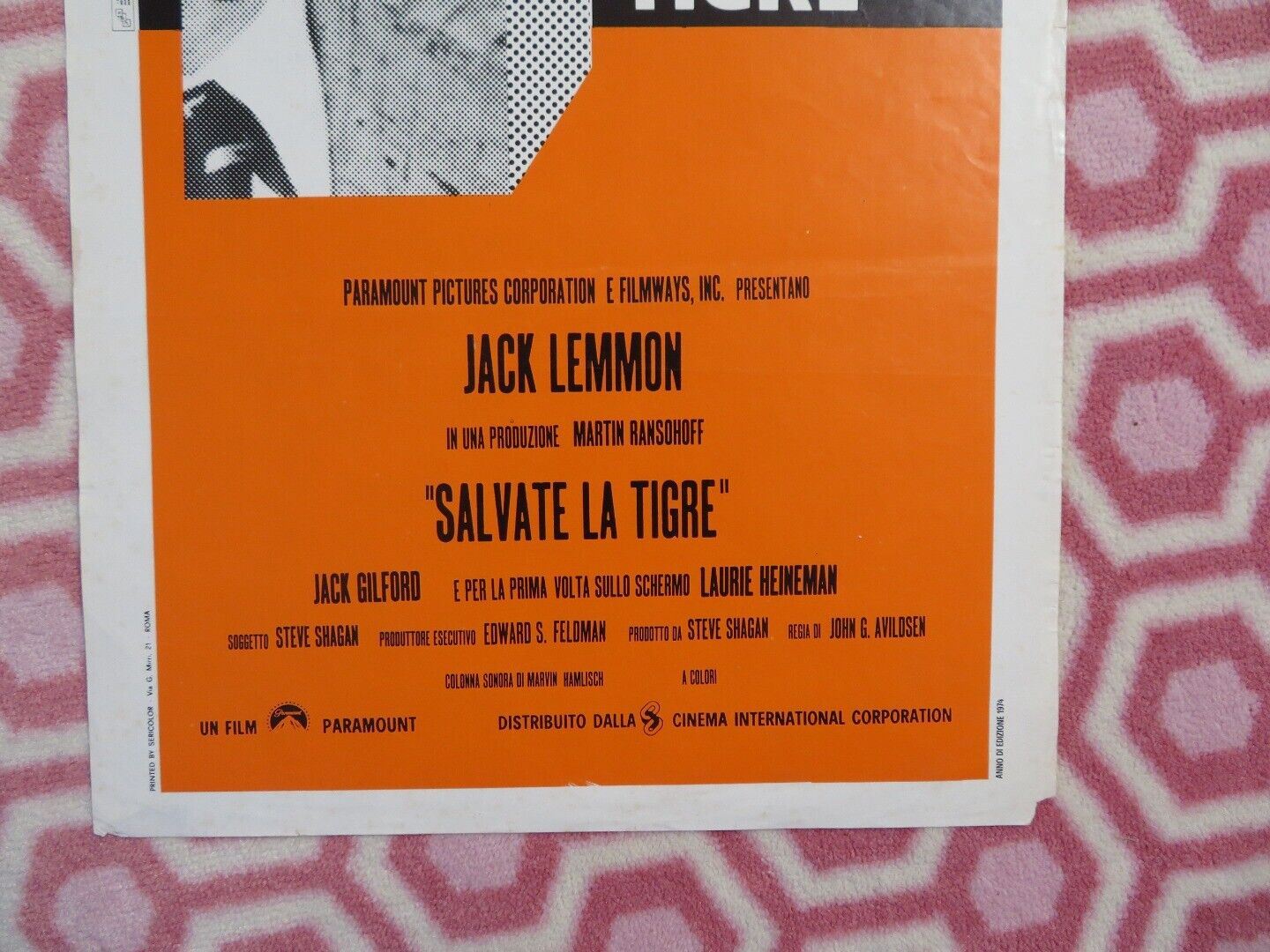 SALVATE LA TIGRE / Save the Tiger ITALIAN LOCANDINA (27.5"x13") POSTER 1974 Movie posters