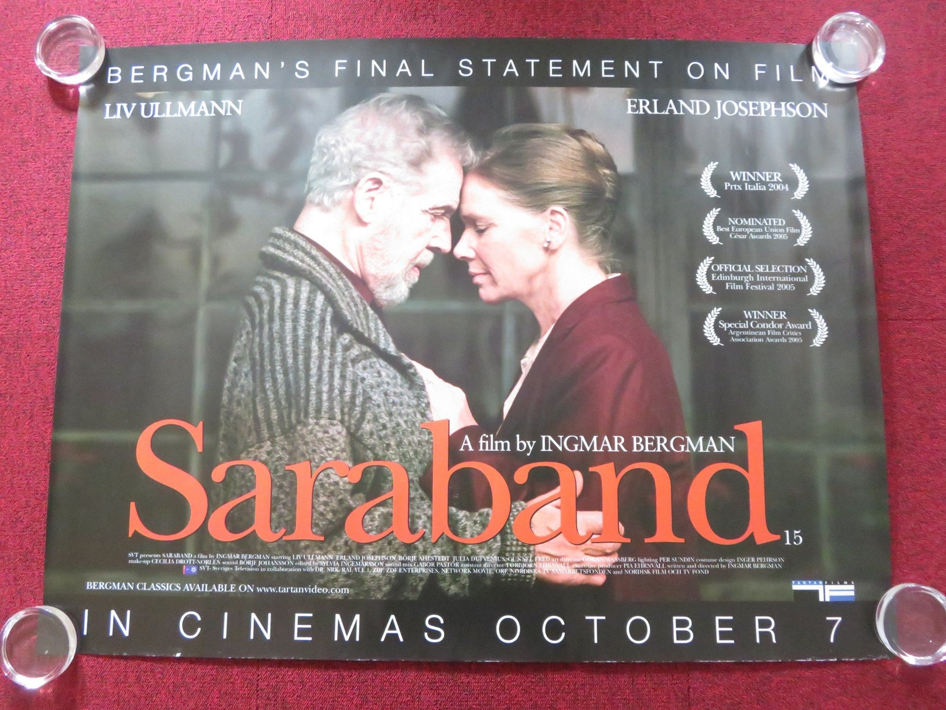 SARABAND UK QUAD ROLLED POSTER LIV ULLMANN ERLAND JOSEPHSON 2003 Rendezvous Cinema Movie posters
