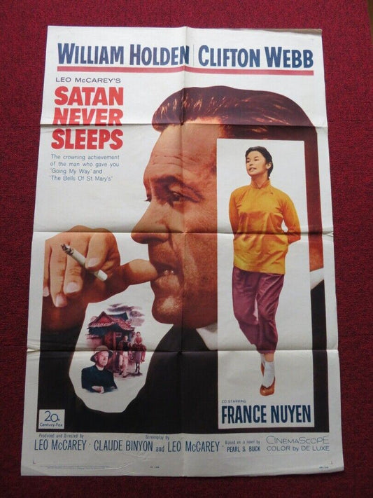 SATAN NEVER SLEEPS FOLDED US ONE SHEET POSTER WILLIAM HOLDEN CLIFTON WEBB 1962 Movie posters