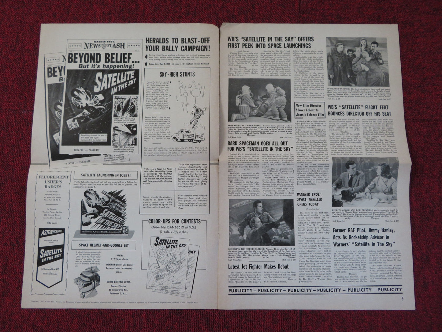 SATELLITE IN THE SKY FOLDED PRESS BOOK CUT WARNER BROS. KIERON MOORE 1956 Rendezvous Cinema Movie posters