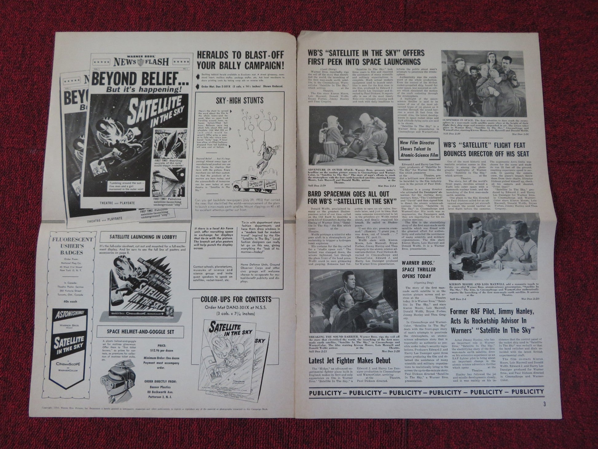 SATELLITE IN THE SKY FOLDED PRESS BOOK CUT WARNER BROS. KIERON MOORE 1956 Rendezvous Cinema Movie posters